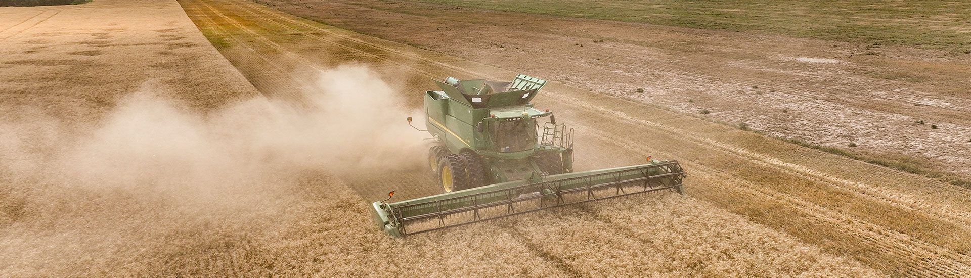 Combine in a wheat field during harvest.